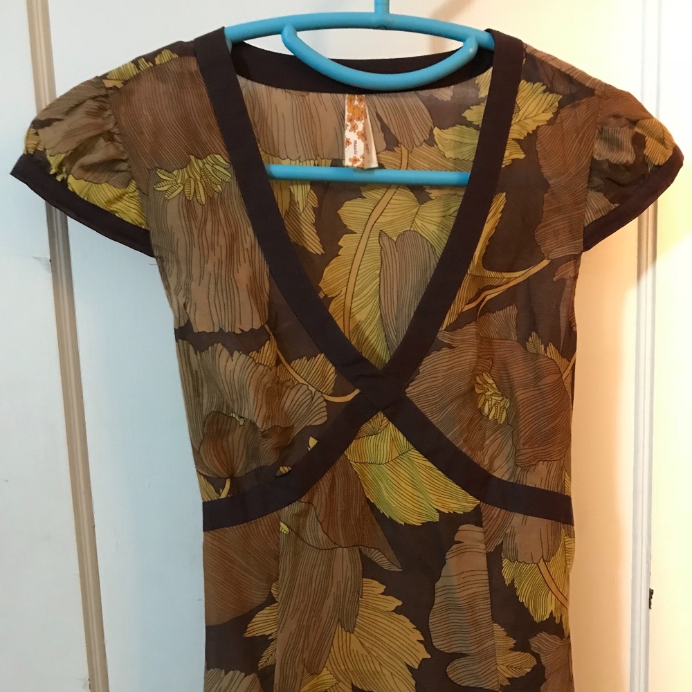 Anthropologie Brown Floral Dress Fall Autumn